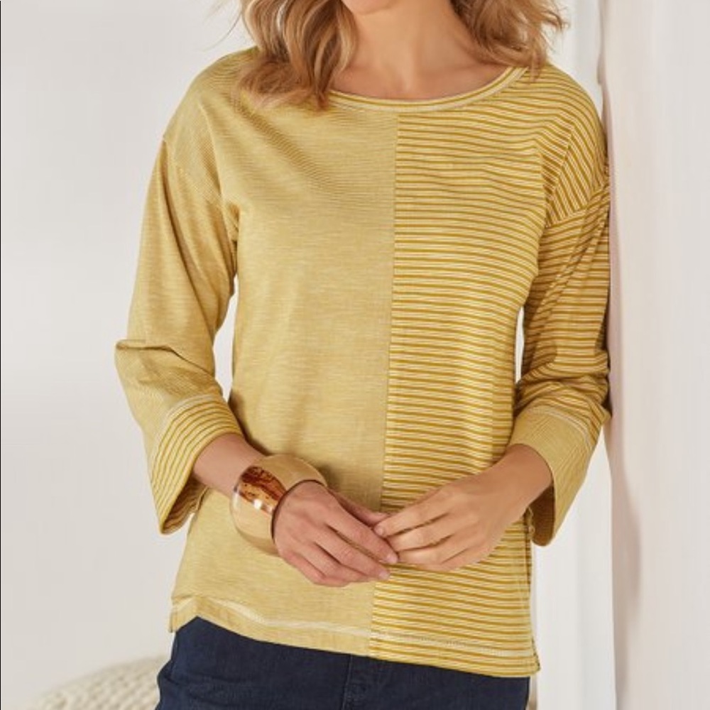 Soft Surroundings Esplanade Striped T Shirt Yellow